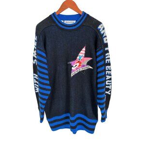 Vtg Revolution Graphic Knit Sweater "Master Of My Dream" Design Striped